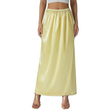 (Beige, XL) Half Slip Lace Long Elastic Waist Underskirt Women's Satin Half Slips