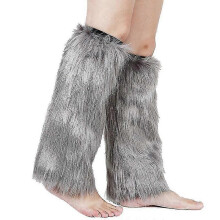 (Light Grey) 1 Pair Leg Warmers Faux Fur Fluffy Knee High Thickened Sexy Keep Warm Solid Color Autumn Winter Women Boot Stockings For Home