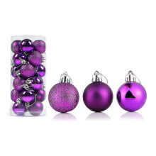 (Purple, 6cm) 24pcs Christmas Ball Delicate Reusable High Gloss Xmas Tree Decor Ball Pendant Home Decor