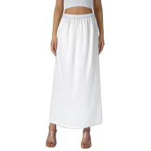 (White, M) Half Slip Lace Long Elastic Waist Underskirt Women's Satin Half Slips