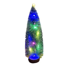 (21cm) Led Artificial Mini Christmas Tree Wooden Pine Tree Ornaments With Base For Christmas Holiday Party Home Decor