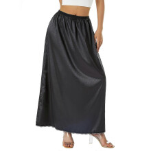 (Black, XL) Half Slip Lace Long Elastic Waist Underskirt Women's Satin Half Slips