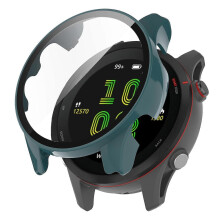 (Blackish Green) For Garmin Forerunner 255 Anti-scratch Anti-fall Hard PC Watch Case Protective Cover with Tempered Glass Screen Protector