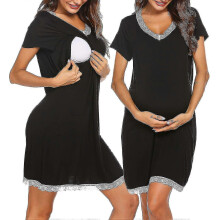 (Black, M) 3 In 1 Delivery/labor/nursing Nightgown Soft Maternity Hospital Dress -zz