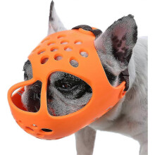 (Orange, S) Dog Muzzle For Short Snout Dogs, Soft Silicone Breathable Bulldog Muzzle For Biting, Chewing, Licking, Ideal For Flat-faced Dogs