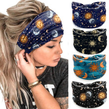 Set di 4 fasce larghe personalizzate con stampa luna stellata per yoga, sport e fitness.