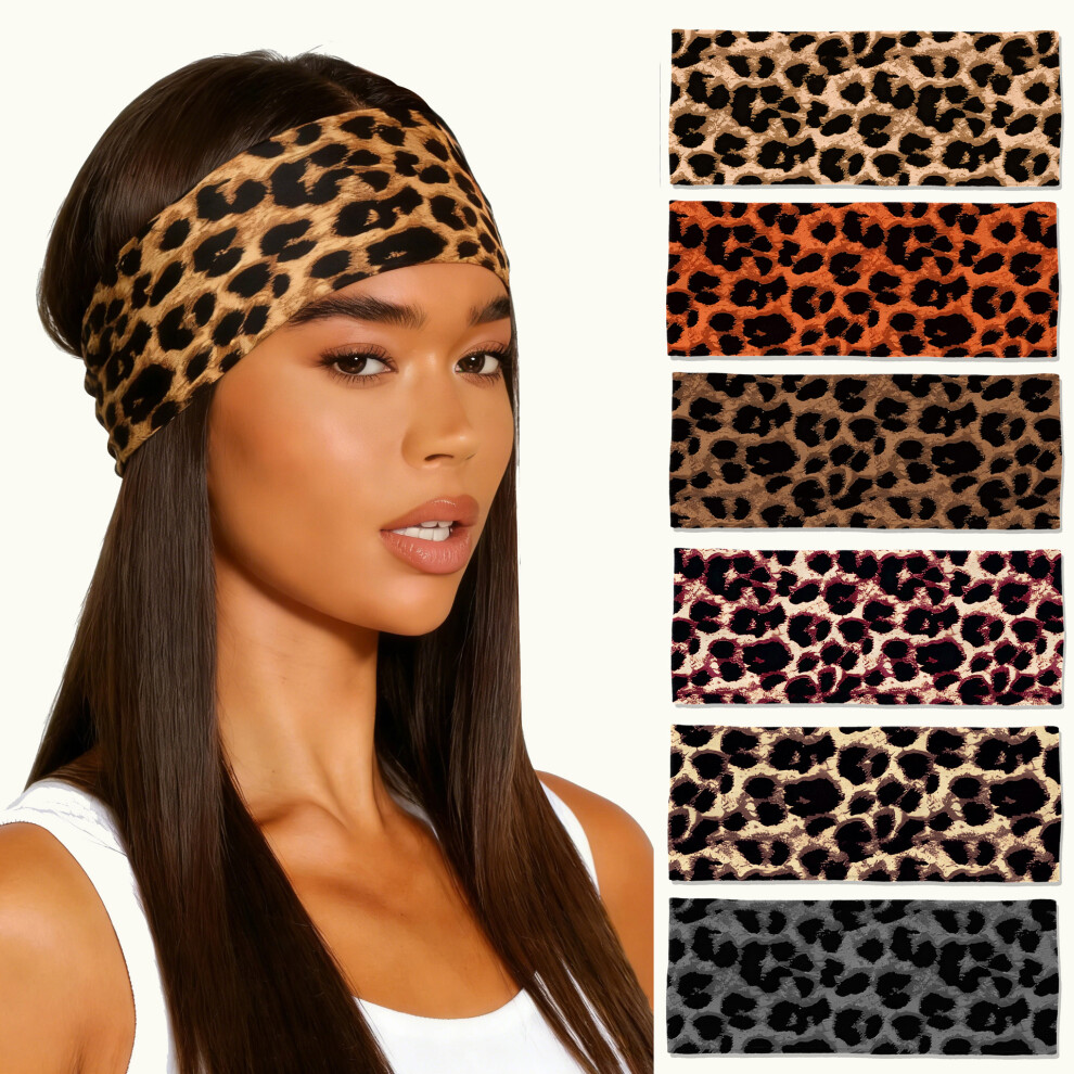 Leopard Print Wide Headband Set for Women - 5Pcs Elastic Sports Yoga Running Headbands