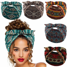 Set di cerchietto con orecchie da coniglio annodate in stile bohémien, 5 pezzi di foulard largo con fiocco per sport e yoga