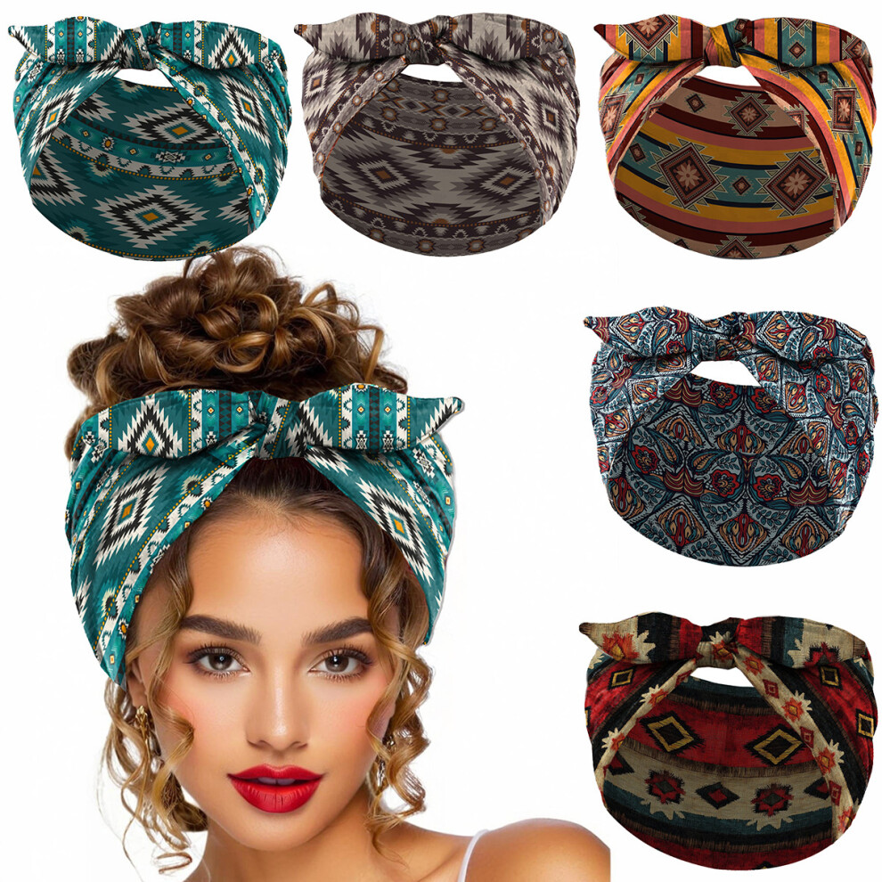 Bohemian Knotted Bunny Ears Headband Set, 5Pcs Bow Sports Yoga Wide Headscarf