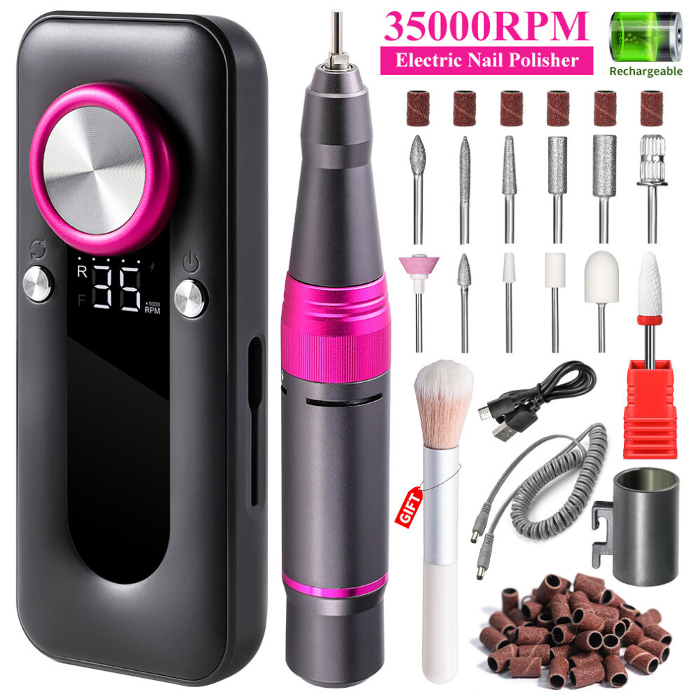 Gray Rechargeable 35000 Rpm High-Speed Portable Nail Grinder & Trimmer Kit