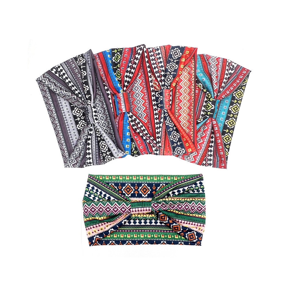 Bohemian Ethnic Print Yoga Headband 5pcs â Women's Wide Sweat-Absorbing Headwear Set