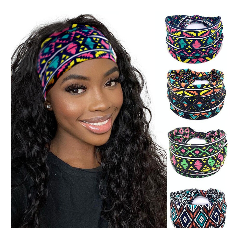 Womenâs Tribal Geometric Knotted Headband, Elastic Non-Slip Hair Wrap
