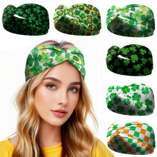 Fasce elastiche per capelli per il giorno di San Patrizio, confezione da 6 – Stampa trifoglio irlandese, croce, sport, yoga, accessori per capelli