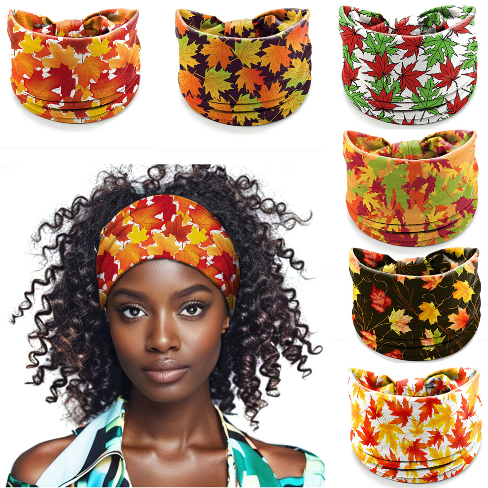 Maple Leaf Yoga Headband Set - 6Pcs Elastic Knotted Sports Hairband for Women