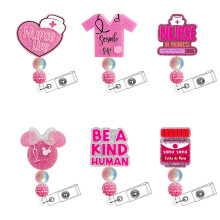 Glitter Acrylic Bead Retractable Badge Reel Set - Easy Pull ID Holder & Keychain, 6pcs: