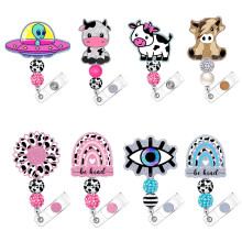 Colorful Acrylic Retractable Badge Holder 8pcs Easy Pull Clip Medical ID