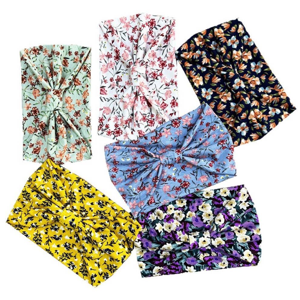 Bohemian Printed Women's Headbands Set, 6pcs Elastic Sports Yoga Headwraps, Vintage Wide Headscarves