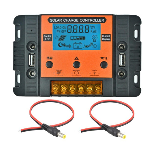 12V 24V 30A Solar Charge Controller with Backlit LCD & 4 DC Outputs PV Solar Charging