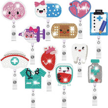 Diamond Art Nurse Stethoscope ECG RN Doctor Retractable Rotating Crocodile Clip Easy Pull Badge Holder