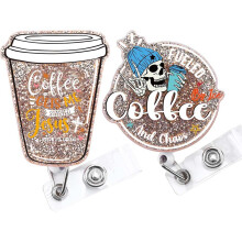 Coffee Cup Flashing Acrylic Retractable Badge Reel Clip