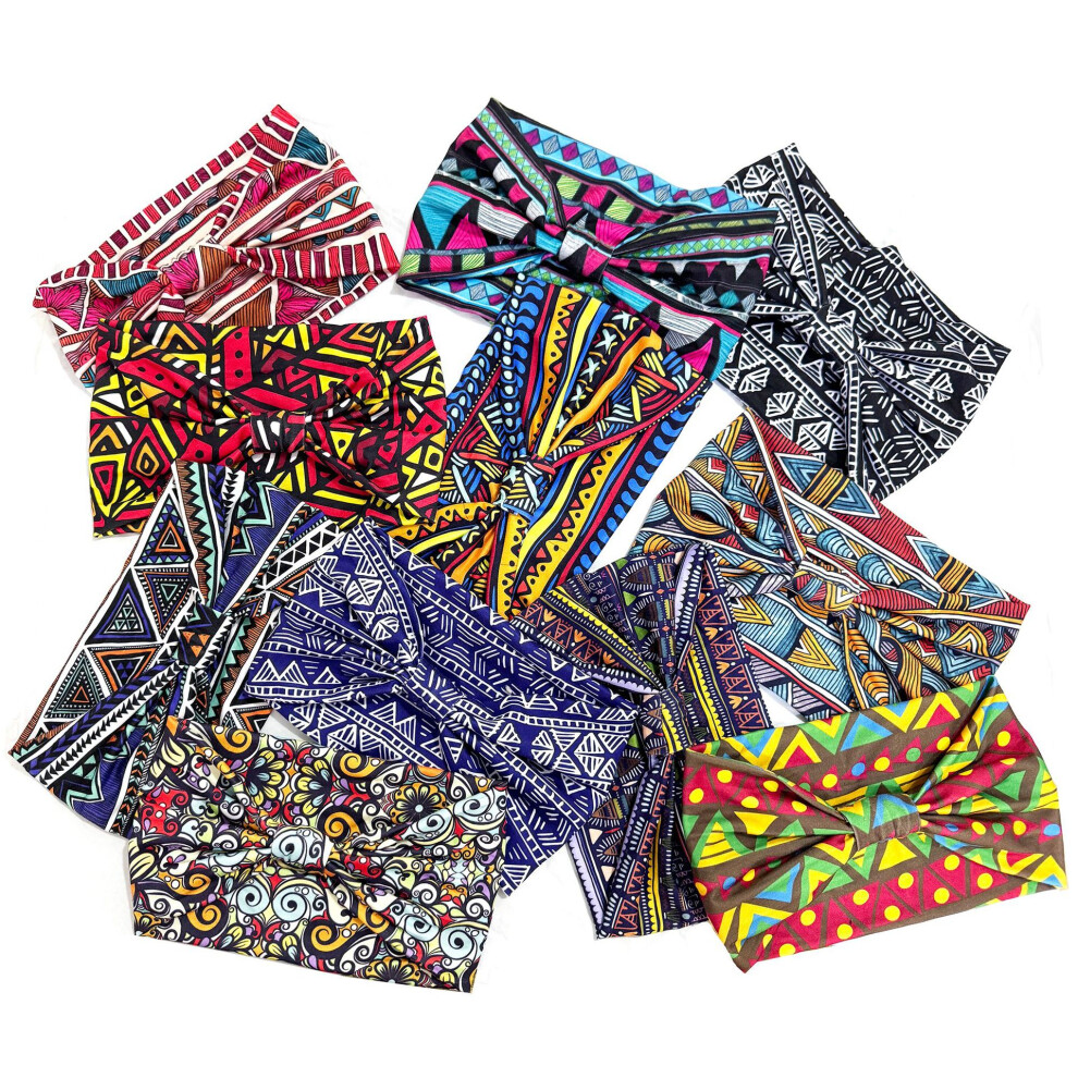 Women's Bohemian Wide Headband Set Ethnic Print Yoga Sports Elastic Headscarves 11pcs