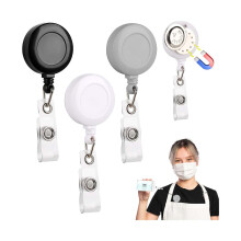 Magnetic Black White Gray Solid Badge Reel Retractable Clip Office Medical Teacher ID