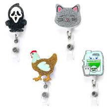 Doctor Nurse ID Badge Reel Retractable Silicone Bead Easy Pull Clip Lanyard Keychain Set 4pcs