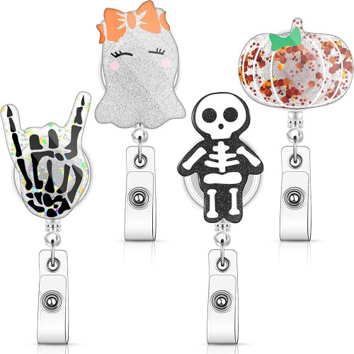 Halloween Pumpkin Ghost Witch Pattern Nurse Retractable Badge Holder with Easy Pull