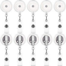 Transparent Rotating Metal Clip Retractable Badge Holder 10 Pcs Easy Pull