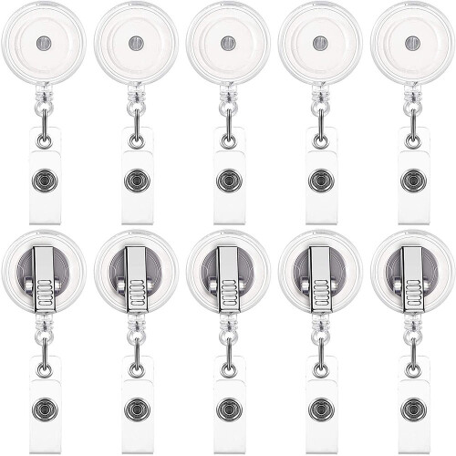 Transparent Rotating Metal Clip Retractable Badge Holder 10 Pcs Easy Pull