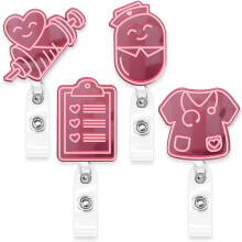PVC Colorful Medical Acrylic Retractable Badge Holder with Easy Pull Clip 4pcs