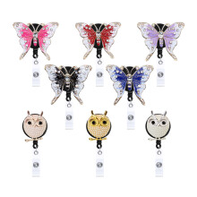 Rhinestone Butterfly Owl Retractable ID Badge Holder, Name Card Reel, 70cm Pull Buckle