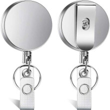 4CM Zinc Alloy Retractable Heavy Duty ID Badge Reel Keychain Set 2pcs