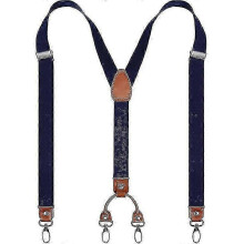 (Dark blue) Mens Y-shaped Wide Heavy Duty Suspenders With 4 Metal Clips Adjustable Elastic Straps