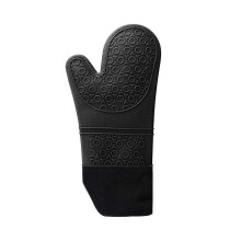 (Black) Thicken Silicone Oven Mitts Gloves Heat Resistant Non-slip For Kitchen Cooking Baking