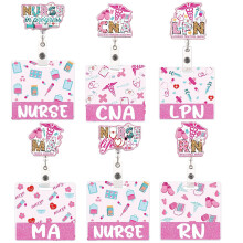 Glitter Acrylic Nurse ID Badge Holder 6pcs Doctor Nurse Name Tag Recognition Hospital Kit