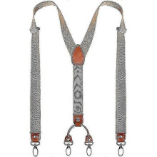 (Beige) Mens Y-shaped Wide Heavy Duty Suspenders With 4 Metal Clips Adjustable Elastic Straps