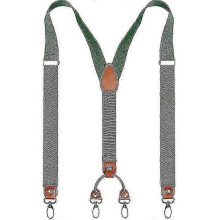 (Green) Mens Y-shaped Wide Heavy Duty Suspenders With 4 Metal Clips Adjustable Elastic Straps