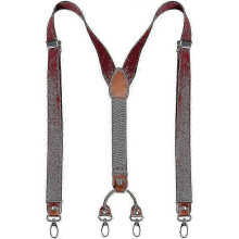 (Red) Mens Y-shaped Wide Heavy Duty Suspenders With 4 Metal Clips Adjustable Elastic Straps