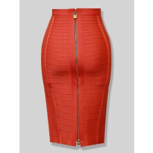 (H888-Orange, L) Women's Elastic Bodycon Summer Pencil Bandage Skirt in Orange, Blue, Black, Red, White & Pink, 58cm