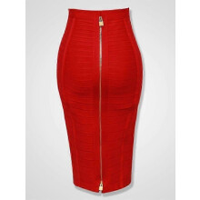 (H888-Red, XS) Women's Elastic Bodycon Summer Pencil Bandage Skirt in Orange, Blue, Black, Red, White & Pink, 58cm
