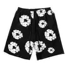 (black, L) Summer Men Shorts Flower Print Drawstring Elastic Waist Loose Pockets Pleated Vacation Beach Sport Casual Homewear Short Pants