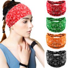 Set di 4 fasce elastiche stampate da donna con motivo a anacardi - Accessori per capelli per yoga, sport, corsa e fitness