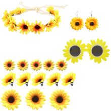 Sunflower Hair Accessory Headband & Hairpin Hippie Daisy Crown Photo Prop for Women Girls Bridesmaids Wedding