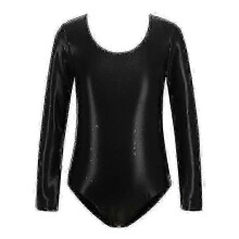 (Black, 130CM) Girls Long Sleeve Shiny Dance Gymnastic Leotards Bodysuit