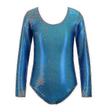 (Blue, 140CM) Girls Long Sleeve Shiny Dance Gymnastic Leotards Bodysuit