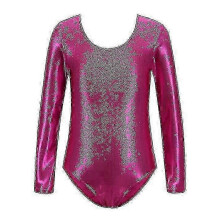 (Purple, 140CM) Girls Long Sleeve Shiny Dance Gymnastic Leotards Bodysuit