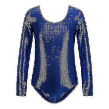 (Dark blue, 120CM) Girls Long Sleeve Shiny Dance Gymnastic Leotards Bodysuit