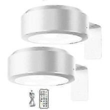(white, 2pcs) Wall-mounted Wireless Picture Light with Remote Control Dimmable Battery Operated Adjustable 13-Color RGB Painting Light