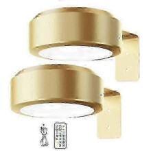(golden, 2pcs) Wall-mounted Wireless Picture Light with Remote Control Dimmable Battery Operated Adjustable 13-Color RGB Painting Light